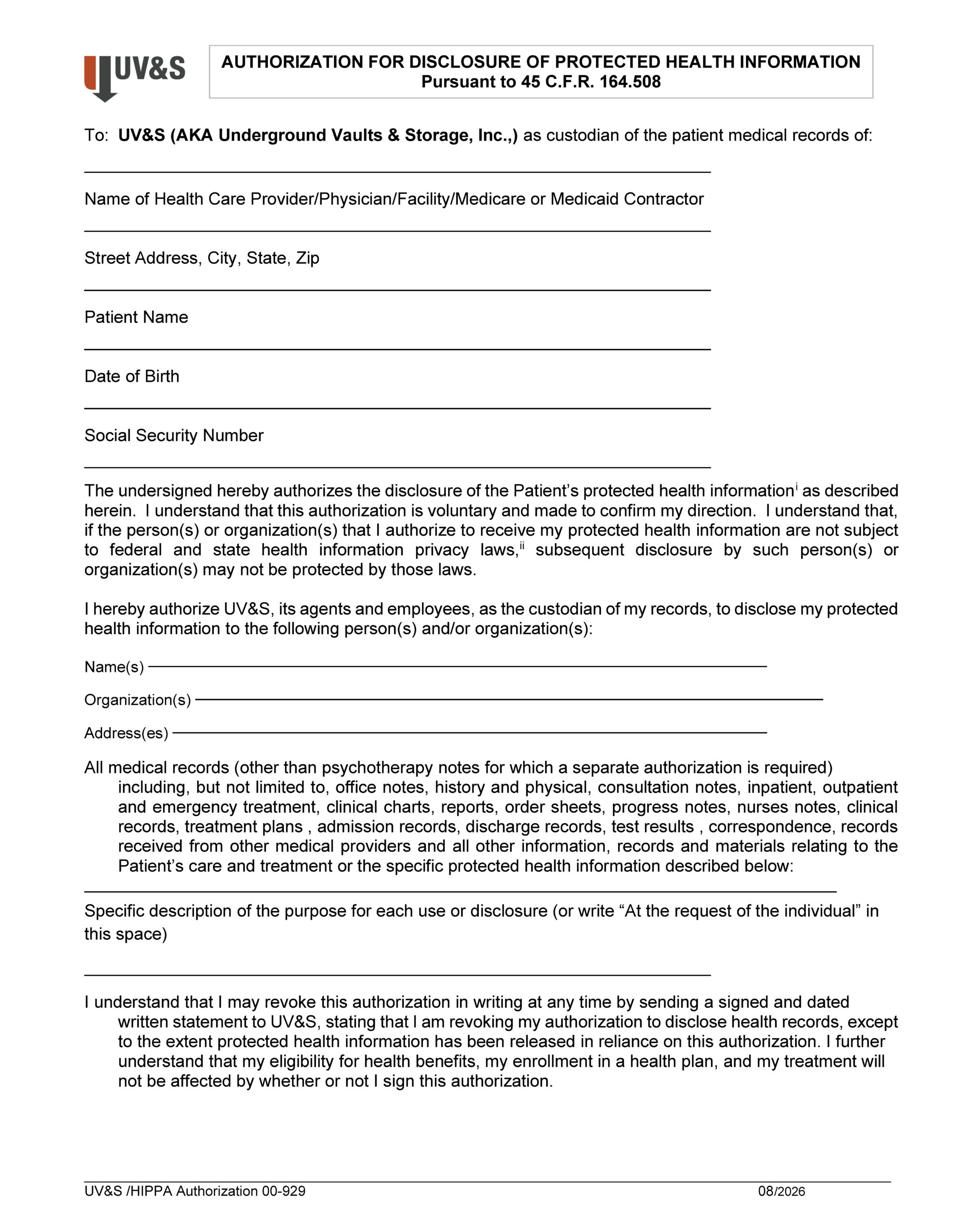 HIPAA Authorization form